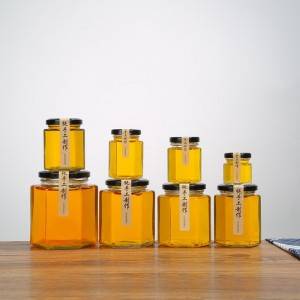 Hexagon Honey Jars with Gold Lids