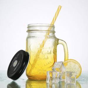 Colourful Glass Mason Jar with Lid and Handle