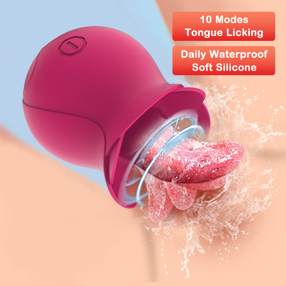 Rechargeable Silicone 10 Vibration Modes Rose Wand Tongue Licking Breast Clitoris Anus Vibrator for Women Sex Pleasure Featured Image