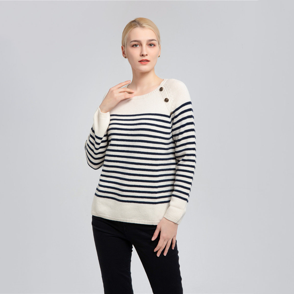 Stripe Pullover megztinis 100% kašmyras W-17-1