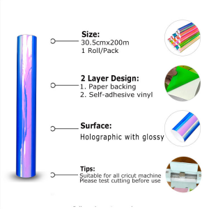 Easy-weed Cutting Holographic Permanent Self Adhesive Color Vinyl Roll For Cricut Machine