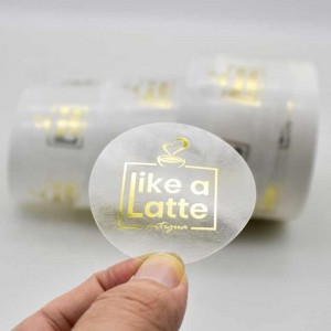 Водоустойчив винилов PVC персонализиран златно фолио, прозрачен печат, кръгъл етикет със стикер с лого