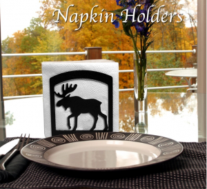 Powder-coated Black Metal Napkin Holders in Moose Bear Deer or Mountain Lion Adirondack Critters Designs Paper Napkin Holder