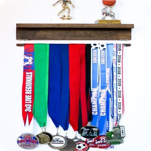 Custom trophy rack and medal display Wood medal hanger with shelf Wall trophy display rack for winner trophy shelf