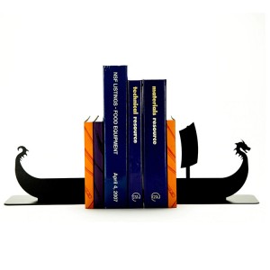 Viking Ship Bookends Decorative Black Metal Book Ends Heavy Duty For Shelves Metal Room Decor Customized Bookends For Home