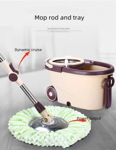 Spinner Washing Spinner Spin Magic Mop 360 sing bisa dicopot kanthi Isi Ulang Microfiber lan Tiang Bengkok Stainless Steel kanthi roda gedhe