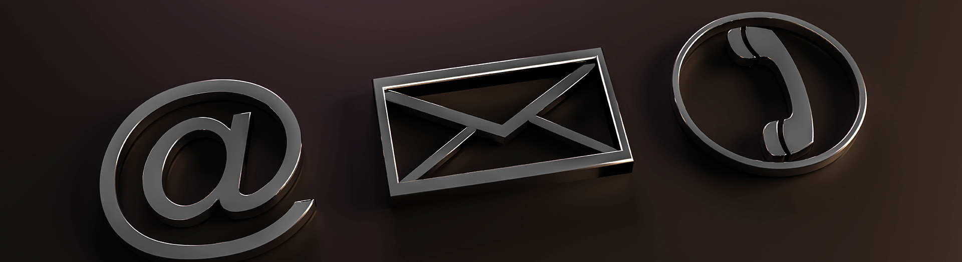 Contact Methods. Close-up Of A Phone, Email and Post Icons on dark background 3d illustration render