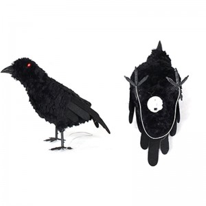 Simulation Black Animal Model Oríkĕ Crow Black Eye pẹlu ina-soke oju