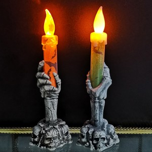 Halloween Decoration Skull Candle Holders Led Candle Lamp Resin Skull Ornaments Candlesticks Home Decor
