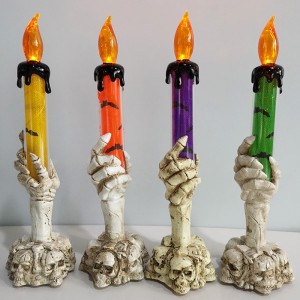 Halloween Decoration Skull Candle Holders Led Candle Lamp Resin Skull Ornaments Candlesticks Home Decor