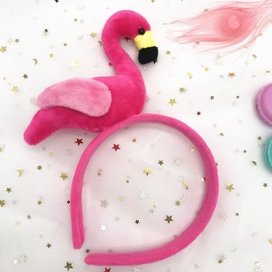 Krásná vysoce kvalitní roztomilá kreslená plyšová látka Růžová dětská čelenka Flamingo do vlasů