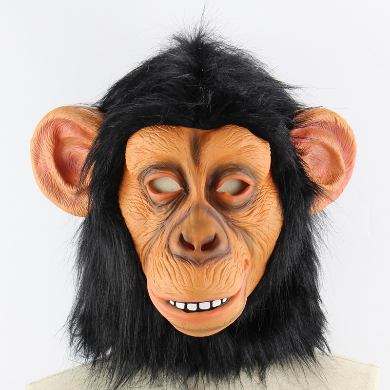 Mască de cimpanzeu neagră din latex urangutan cu cap complet Halloween, petrecere, maimuță, mască de animale, gură deschisă, urangutan supărat, accesoriu pentru cap, imagine recomandată