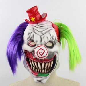Սարսափելի Սարսափելի Հելոուին Ջոկերի մարդասպան ծաղրածուի դիմակ Smile Red Hair Wig Latex Flame Carnival Party Կոստյումներ Սարսափ Ջոկերի ծաղրածուի դիմակ