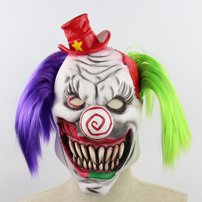 Înfricoșător înfricoșător Halloween Joker Ucigaș Mască de clovn Zâmbet Perucă de păr roșu Latex Flacără Costum de petrecere Carnaval Horror Joker Mască de clovn Imagine prezentată