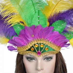 Costum de carnaval Coefică din pene, mască de Halloween turcoaz Accesoriu de păr pentru petrecere