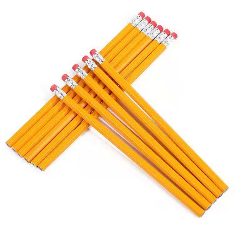 Lápis HB 7 polegadas de plástico amarelo de madeira com borrachas, para materiais escolares e professores