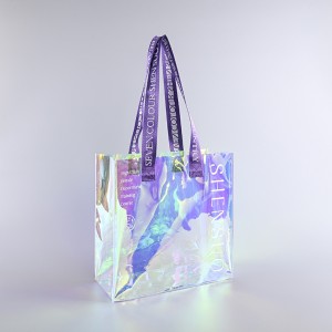 Holografîk Transparent Handbags Hologram Laser PVC Tote Shopping Bag