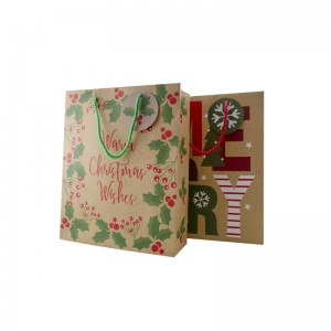 Индивидуальный бумажный пакет из крафт-бумаги для рождественской печати логотипа с веревочной ручкой