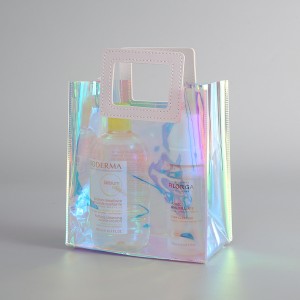 Custom jelas katumbiri transparan PVC vinyl hologram hologram iridecent Ladies handbag pikeun awéwé