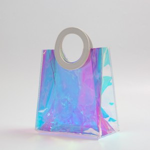 Kadınlar için özel açık gökkuşağı şeffaf PVC vinil holografik hologram yanardöner bayanlar çanta