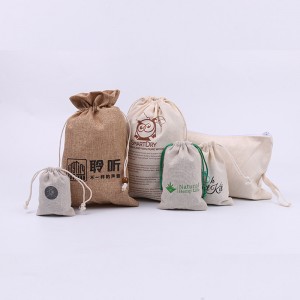 Bolsa de embalaxe con cordón de yute natural de arpillera de regalo de cáñamo personalizado