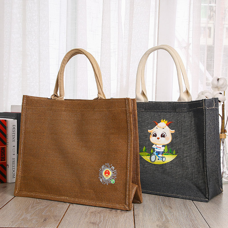 Letšoao la Customized Printed Reusable grocery Gift Packaging Shopping Tote Jute Handle Bag Featured Image