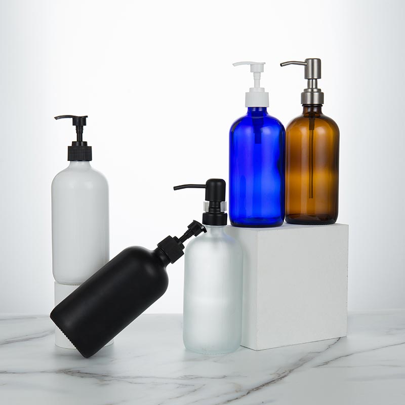 Стъклена бутилка за дозатор за сапун Прозрачно кехлибарено матирано стъклено шише от Бостън