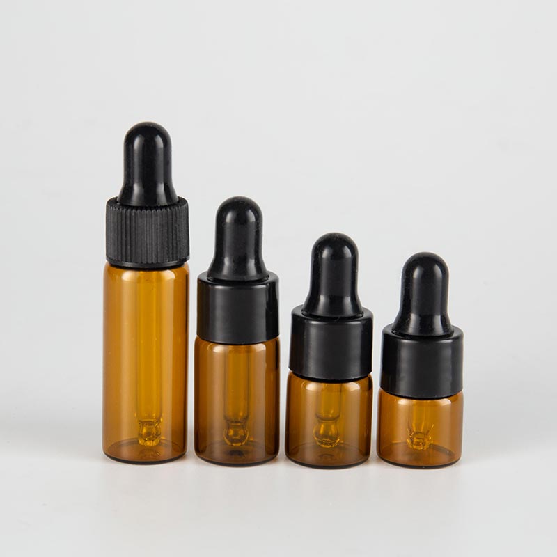 Dropper Cap ပါသော 1ml 2ml 3ml အလှကုန်ဆီများ Amber Glass Vials