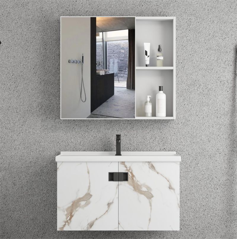 Moble de baño moderno con armarios de baño e lavabos de cerámica con espello de almacenamento