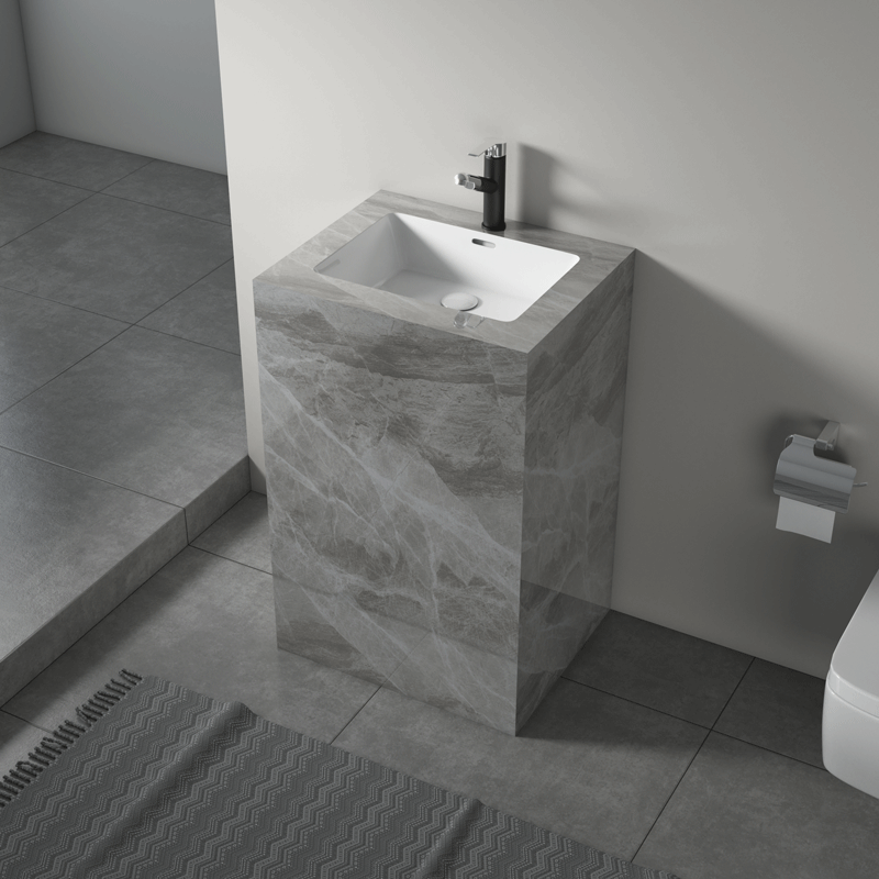 Visokokvalitetna i jeftina kupaonska toaleta od kamenog škriljevca sa LED ogledalom i bešavnim kupaonskim ormarićima za umivaonik