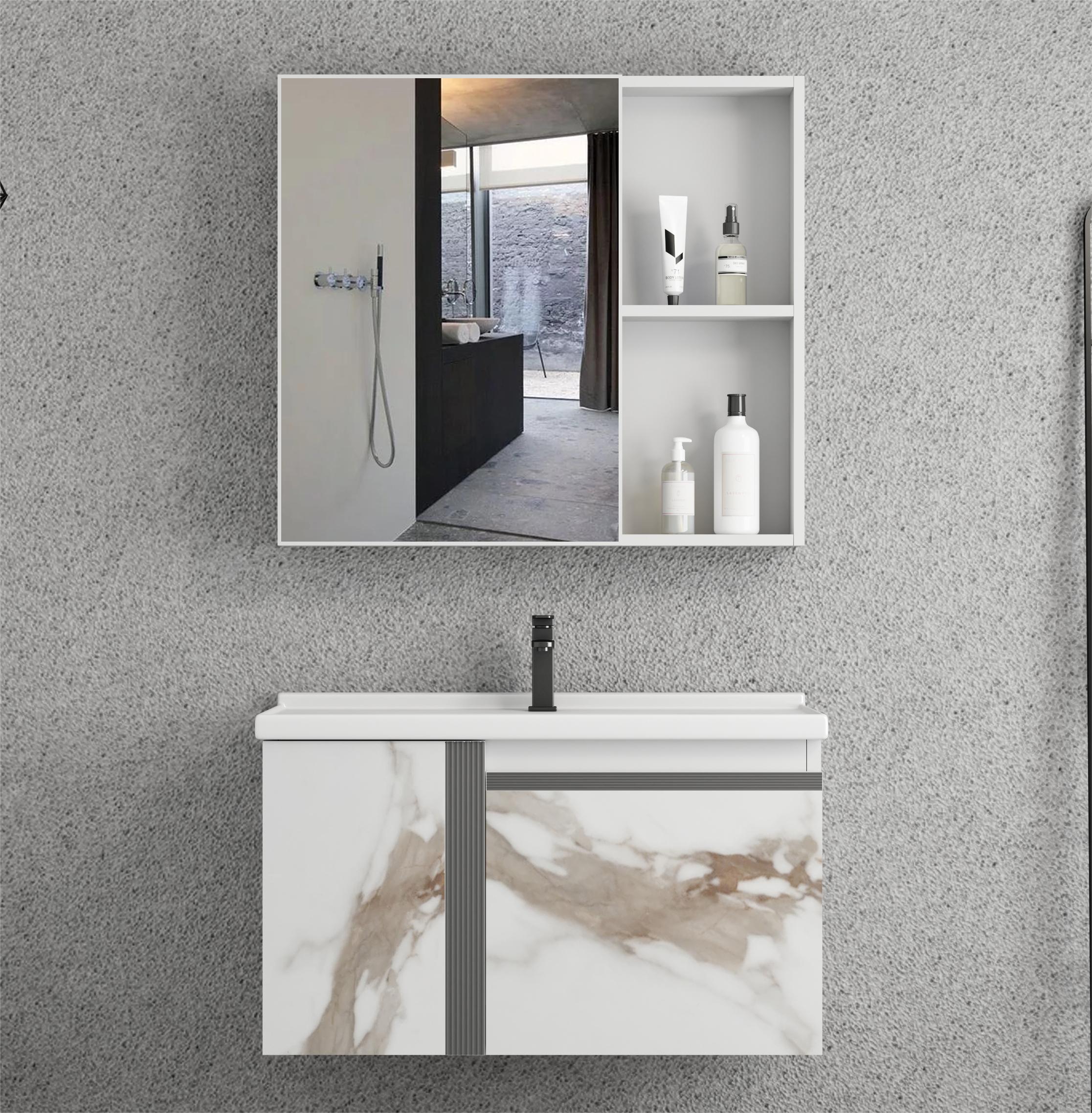 Preprosta in napredna kopalniška omarica z ogledalom za shranjevanje in umivalnikom, sodobna hotelska kopalniška omarica
