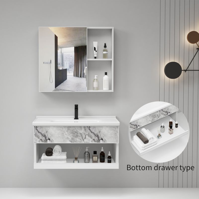 Nuwe ontwerp hotel meubels waterdigte drywende muur gemonteerde gesinterde klip top aluminium badkamer wastafel kabinet met spieël