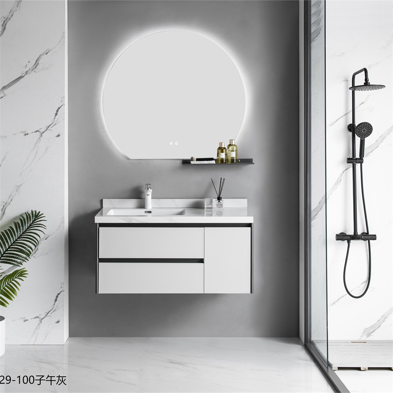 Shouya Нов нерѓосувачки челик шкаф за купатило Суета за бања со огледало и леген Хотелски кабинет за складирање бања
