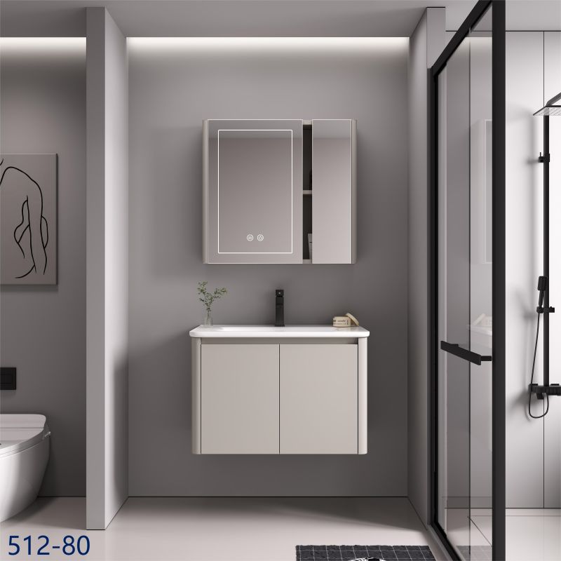 Hotel-Badezimmerschrank aus Edelstahl im modernen Design mit Spiegelwaschbecken, Waschtisch, modernes Duschkabinen-Badezimmer