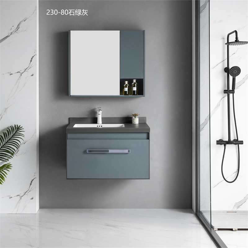 Ang stainless steel luxury wall mount floating cabinet bathroom vanity nga adunay seamless rock slate basin bathroom sink vanity