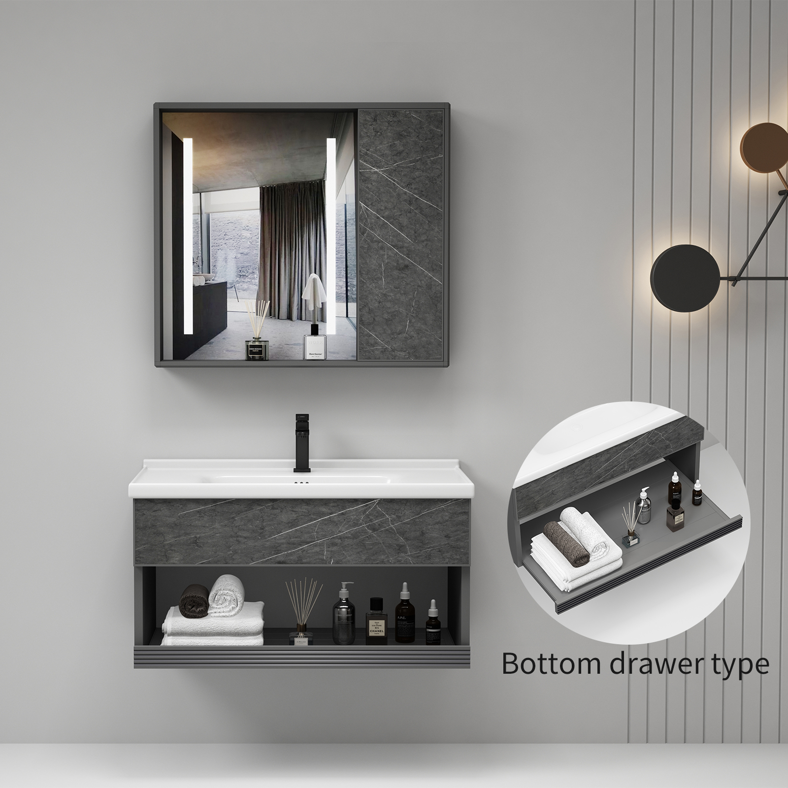 LED 조명 거울이 있는 새로운 싱크 맞춤형 캐비닛 알루미늄 욕실 캐비닛은 호텔 홈 욕실 가구에 사용할 수 있습니다.