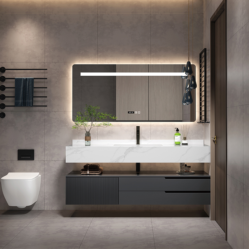 Pametni pravougaonik LED ogledalo svjetla za kupaonicu Garniture za kupaonicu Moderni luksuzni kupaonski umivaonik sa umivaonikom kupaonski ormarić