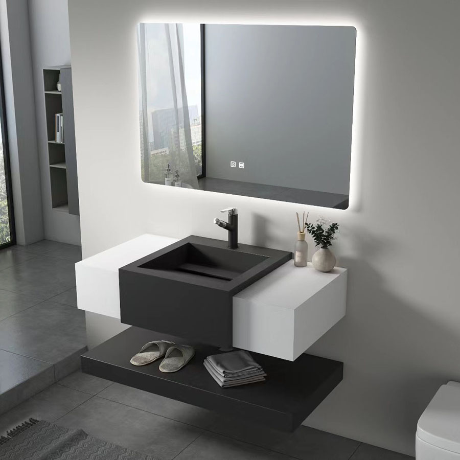 새로운 디자인 새로운 락 슬레이트 더블 레이어 세면대 욕실 저렴한 고품질 공장 가격 호텔 현대 캐비닛 LED