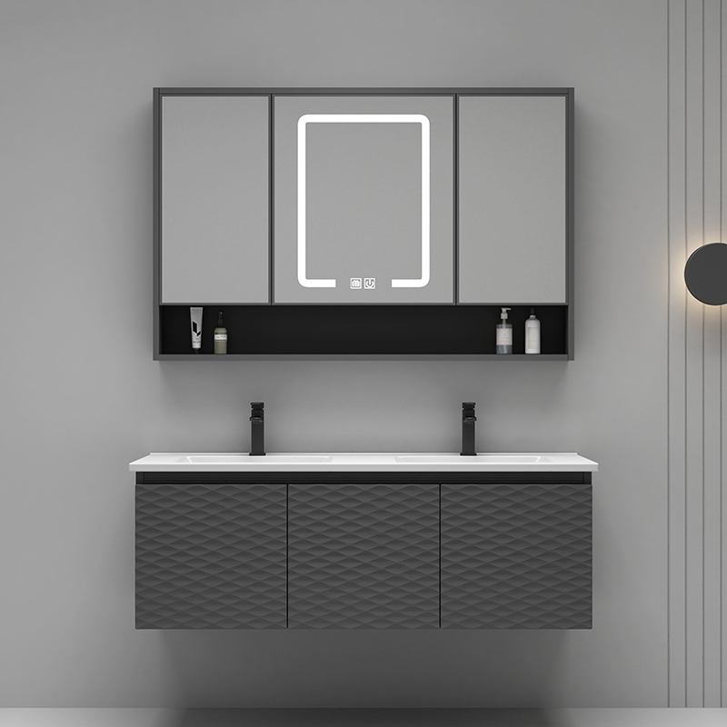 Высококачественный алюминиевый шкаф для ванной комнаты, настенный туалетный столик для ванной комнаты со светодиодным зеркалом, двойной раковиной, плавающий туалетный столик для ванной комнаты