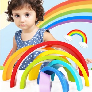 Värviline vikerkaare ehitusplokk loominguline õppematerjal lastele silikoonist mänguasjade virnastamiseks