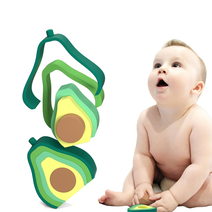 Avokado Şekli Montessori Oyuncakları Silikon İstifleme Blokları ile Bebek Yapı Oyunu