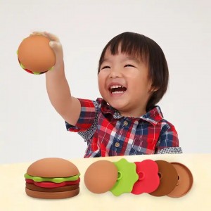Kids Toy Baby Soft Sensory Hamburger and Fries Educational Silicone Building Blocks