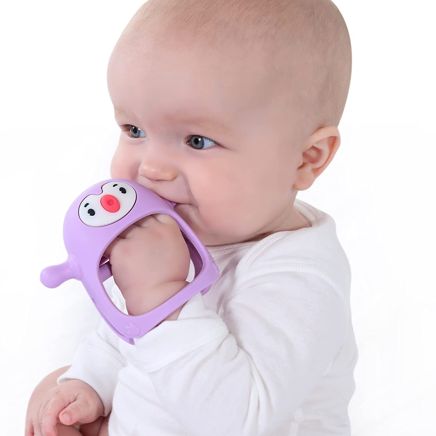 Teether Baby Chew Maka Ịṅụ Mkpa Ụmụaka Aka Pacifier Ara Na-enye Silicone Teething Toys