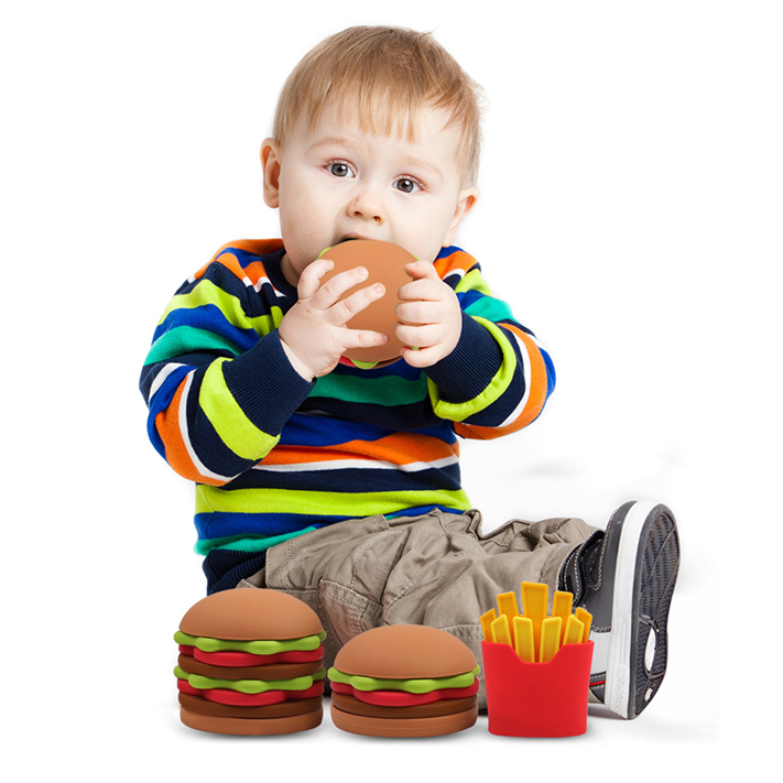 Kids Toy Baby Soft Sensory Hamburger and Fries Educational Silicone Building Blocks Featured Image