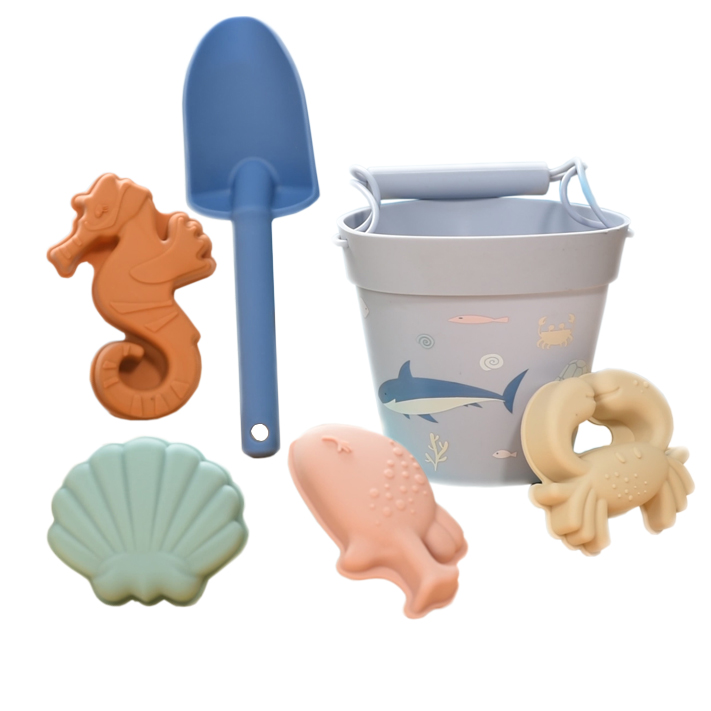 Set di giocattoli per bambini all'aperto con sabbia estiva Set di secchi da spiaggia in silicone