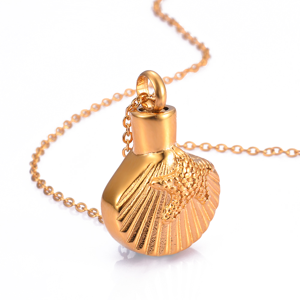 Kostenlose Gravur Edelstahl Gold Jakobsmuschel Seestern Meer Urne Memorial Anhänger Halskette Andenken Halskette für Männer Frauen