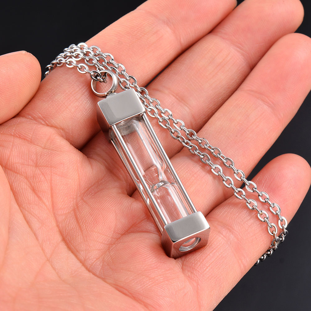 Timeless Hourglass Glass Cremation Jewelry Urn Pendant Necklace Stainless Steel Memorial Pendants Ash Holder for Pet/Human