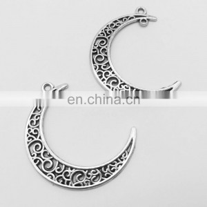 High Quality Zinc Alloy Metal Making Accessories Metal Double Hole Hollowing Out Crescent Shape Charm Pendant Jewelry