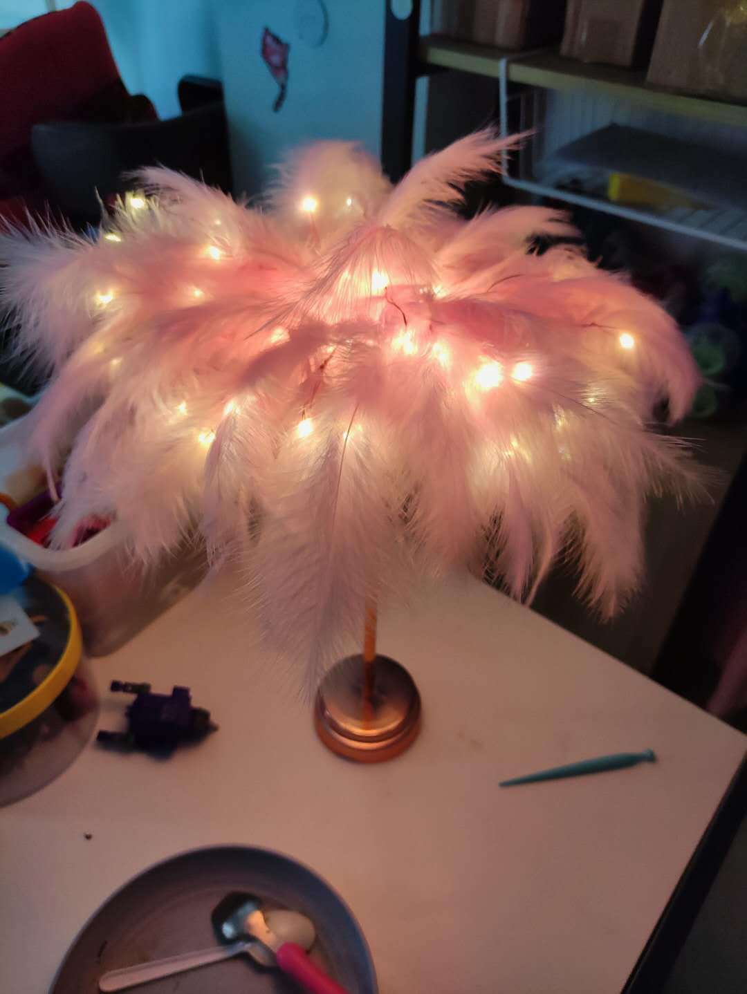 DIY Feather night light anchor room decorative feather table lamp INS romantic room decorative night light