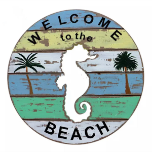 Wooden PVC Welcome Seahorse Animal Beach Door Sign, Home Festival Decoration Sign Welcome Sign